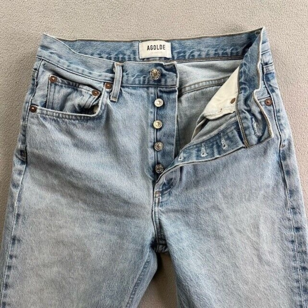 Agolde Jeans Womens 27 Blue Riley High Rise Straight Crop Frayed Hem Streetwear - Picture 4 of 13
